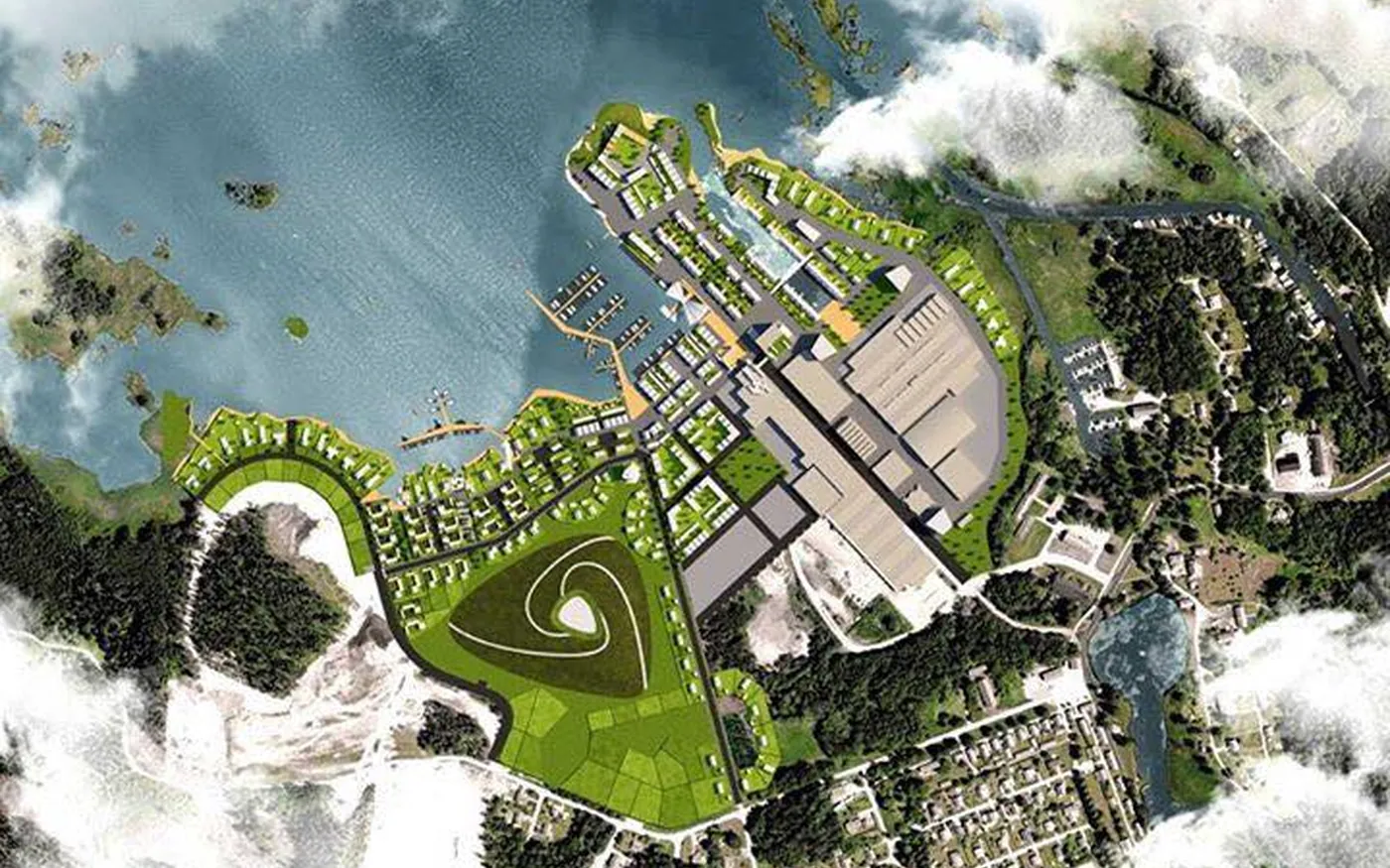 Aerial masterplan render of the Karlholm Strand waterfront development